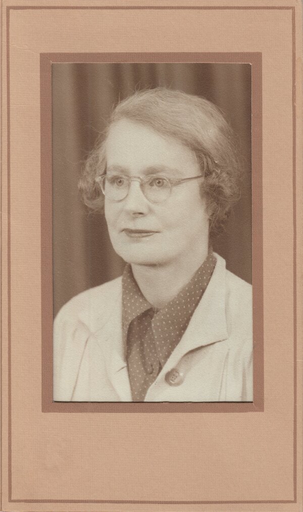 Image 2 of 4 - Black and white photograph of a woman wearing glasses.
