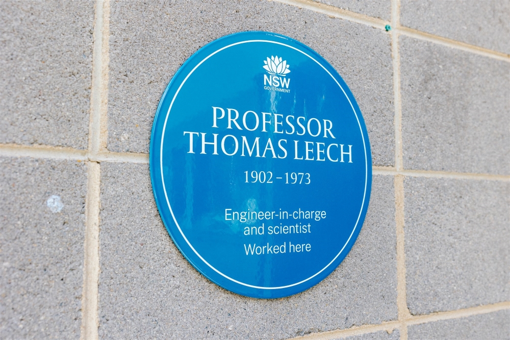 Image 5 of 5 - Blue Plaque on a grey brick wall. Plaque reads 'PROFESSOR THOMAS LEECH' '1902 - 1973' 'Engineer-in-charge and scientist' 'Worked here'.