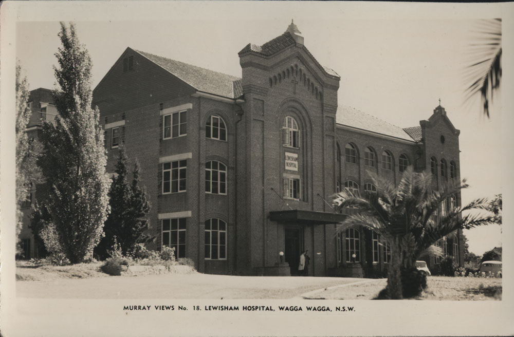 Image 4 of 4 - View of the main façade of Lewisham Hospital with two doctors exiting the building. The name, Lewisham Hospital, can be seen halfway up the main façade. The hospital was later renamed Calvary hospital.