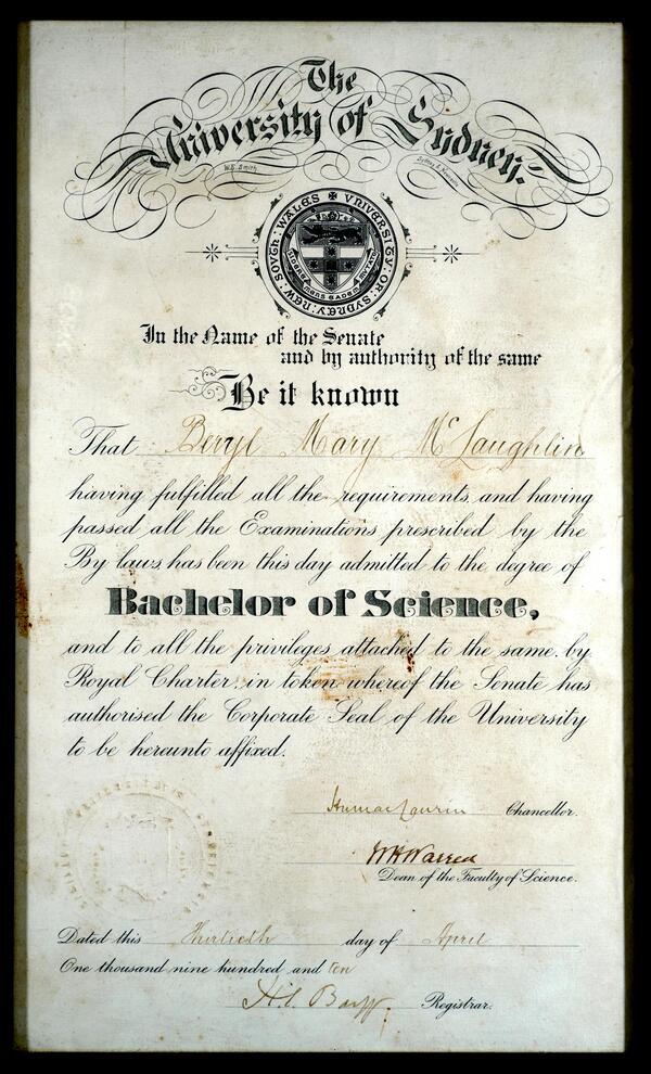 Image 1 of 4 - Black and white photograph of a university graduation certificate