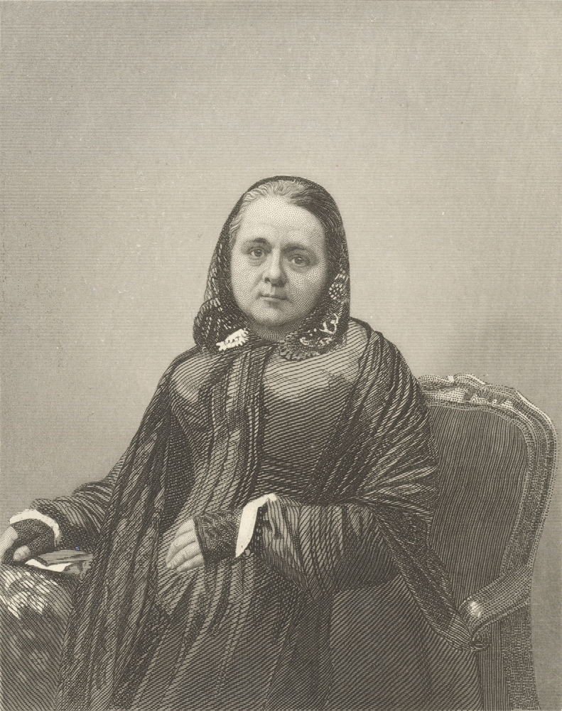 Image 5 of 5 - Black and white portrait painting of Caroline Chisholm sitting on a chair.