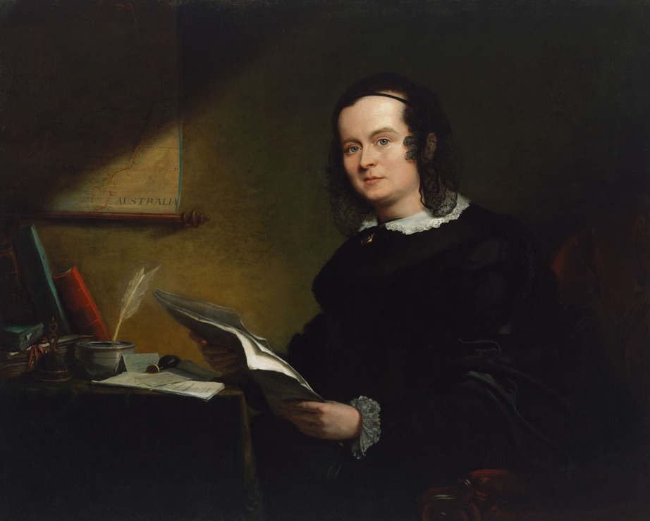 Image 2 of 5 - Oil painting by Angelo Collen Hayter of Caroline Chisholm, seated at a desk reading some papers